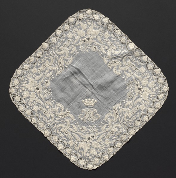 Handkerchief, early 1800s. France, 19th century. Embroidery: linen; overall: 34.9 x 34.9 cm (13 3/4
