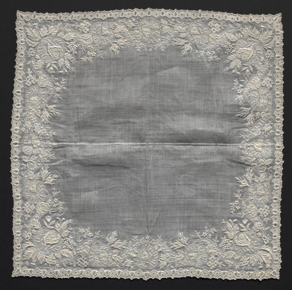 Handkerchief, 1800s. Flanders, 19th century. Embroidery: linen; overall: 31.2 x 31.2 cm (12 5/16 x