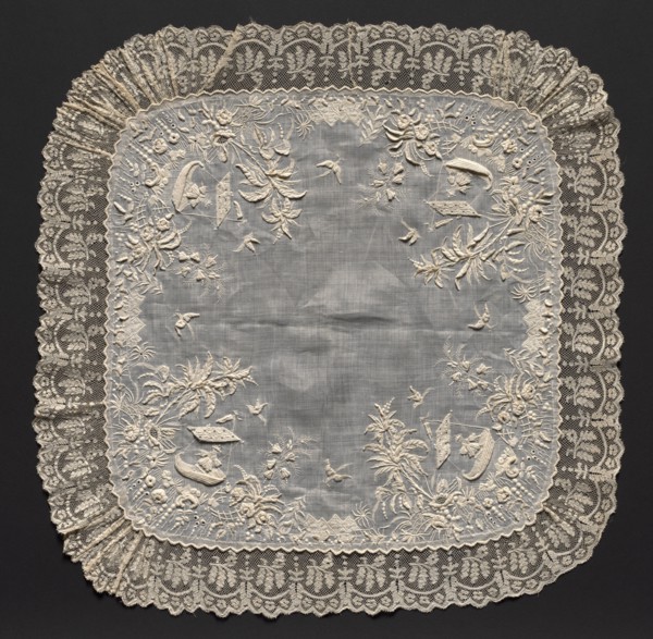 Embroidered Handkerchief, 1857. Switzerland, 19th century. Embroidery: linen; average: 48.3 x 48.3