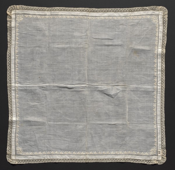 Handkerchief, 1800s. France or Flanders, 19th century. Embroidery on linen ground; lace edging;