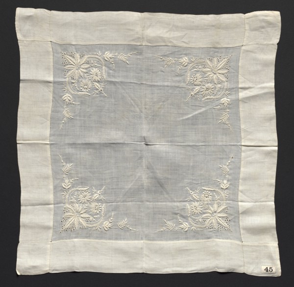Handkerchief, late 1800s. England or America, late 19th century. Embroidery; linen; overall: 38.1 x
