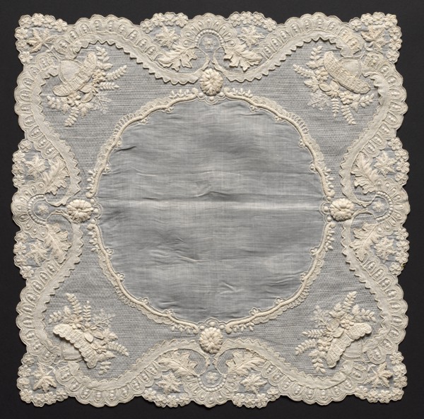 Embroidered Handkerchief, 1800s. Italy, 19th century. Embroidery: linen; overall: 39.4 x 40 cm (15