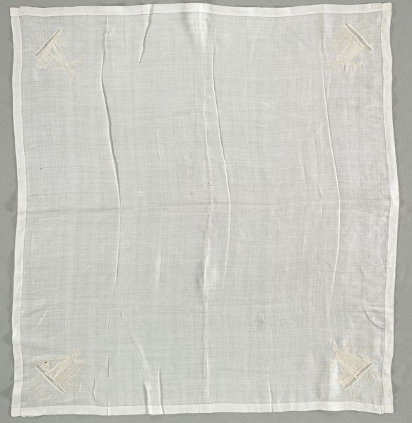 Handkerchief, c 1800-1825. Russia or France, Early 19th century. Embroidered cotton; overall: 66 x