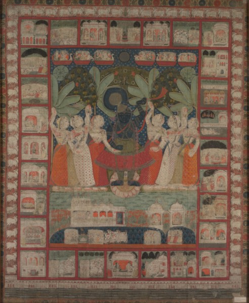 Pichvai (wall hanging) with the Worship of Shri Nathaji, 1825-1850. India, Rajasthan, Nathadwara,