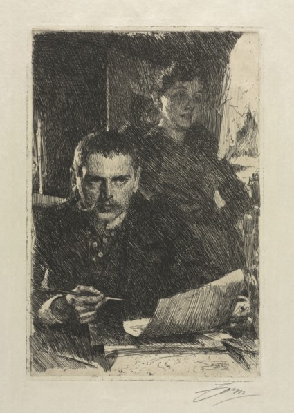 The Artist and His Wife, 1890. Anders Zorn (Swedish, 1860-1920). Etching and drypoint