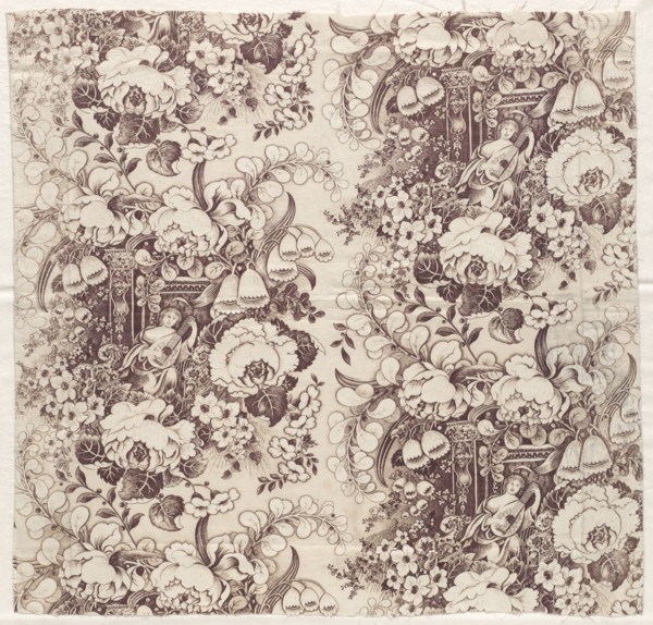 Roller-Printed Cotton with Design of Woman Playing a Lute, early 1800s. England, early 19th century