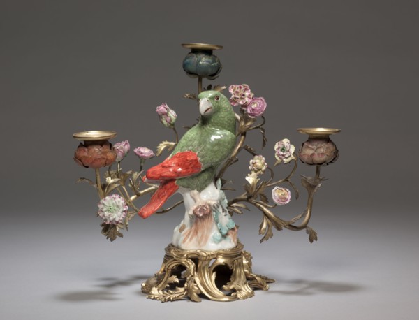 Candelabrum with Parrot , c. 1740. Meissen Porcelain Factory (German), Johann Joachim Kändler