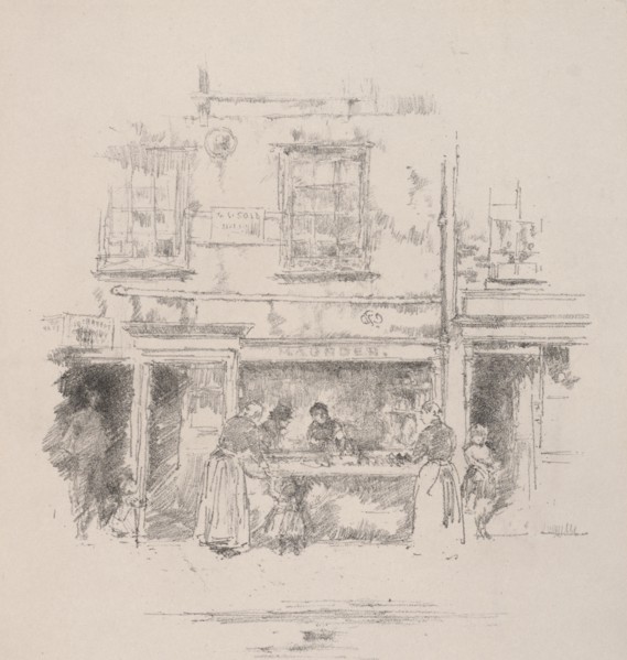 Maunder's Fish Shop, Chelsea, 1890. James McNeill Whistler (American, 1834-1903). Lithograph