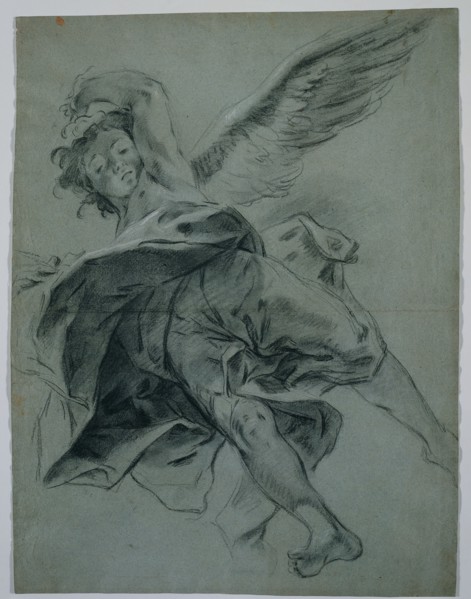 A Flying Angel (recto); Studies of Hands Playing Instruments (verso), 1723-1727. Giovanni Battista