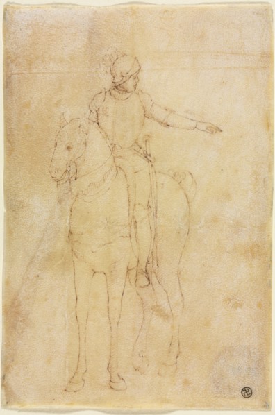 Armored Figure on Horseback, c. 1450. Circle of Vittore Carpaccio (Italian, 1455/65-1525/26). Pen