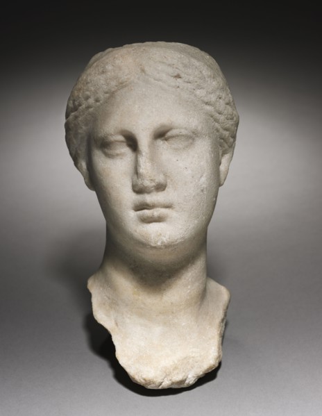 Head of a Woman, 400-200 BC. Greece, 4th-3rd Century BC. Marble; overall: 19.1 x 11.5 cm (7 1/2 x 4