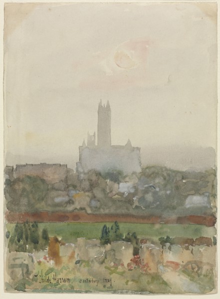Canterbury Cathedral (recto), 1889. Childe Hassam (American, 1859-1935). Watercolor with gouache