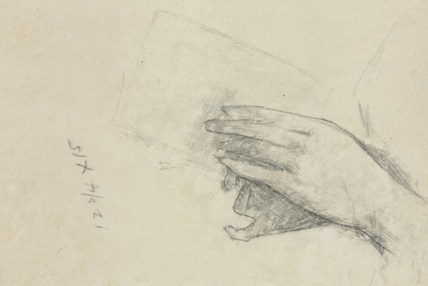 Hands Holding a Book (verso), 1889. Childe Hassam (American, 1859-1935). Graphite; sheet: 13.8 x 18