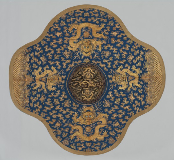 Lobed Square Table Cover, 1800s. China, 19th century. Embroidery, silk and gold thread; overall: