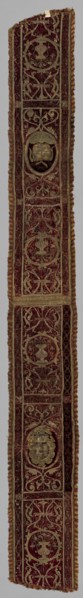 Embroidered Strip of Velvet, 16th century. Spain, 16th century. Embroidery: silk and gold thread on