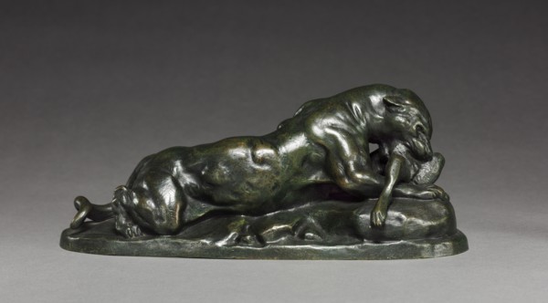 Jaguar, c. 1850. Antoine-Louis Barye (French, 1796-1875). Bronze; overall: 9.4 x 24.1 x 9.4 cm (3