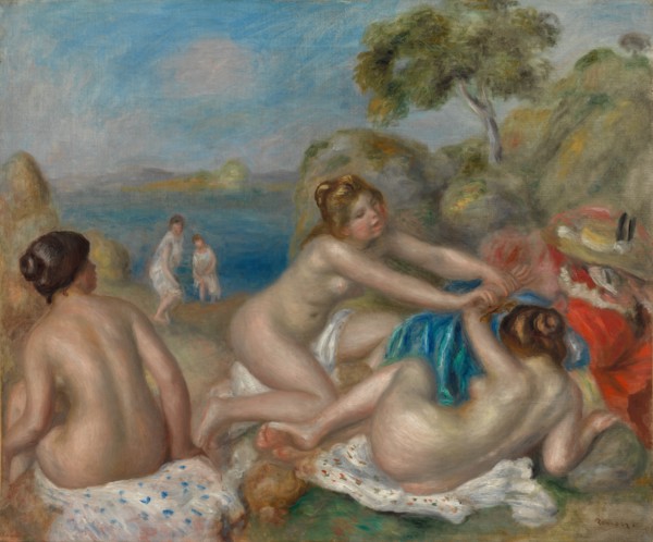 Bathers Playing with a Crab, c. 1897. Pierre-Auguste Renoir (French, 1841-1919). Oil on fabric;