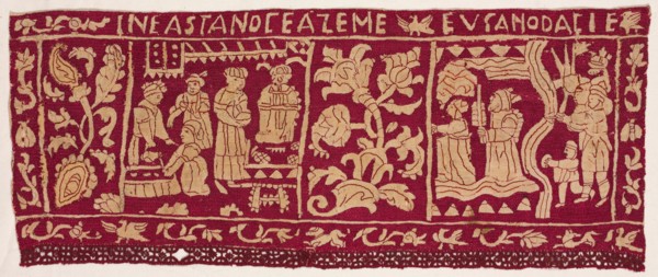 Embroidered Border: The Making of Unleavened Bread and the Israelites Sent Away, 1500s-1600s.