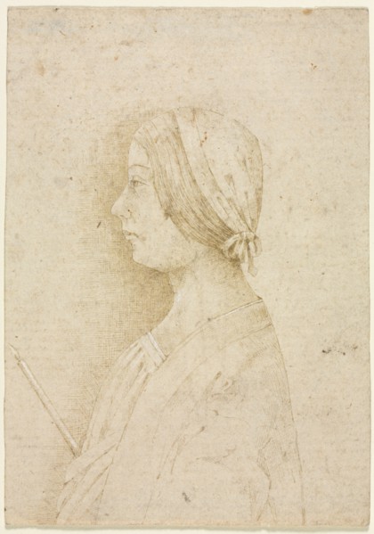 Profile of a Girl Holding a Candle, 1400s. Italy, 15th century. Pen and brown ink, heightened with