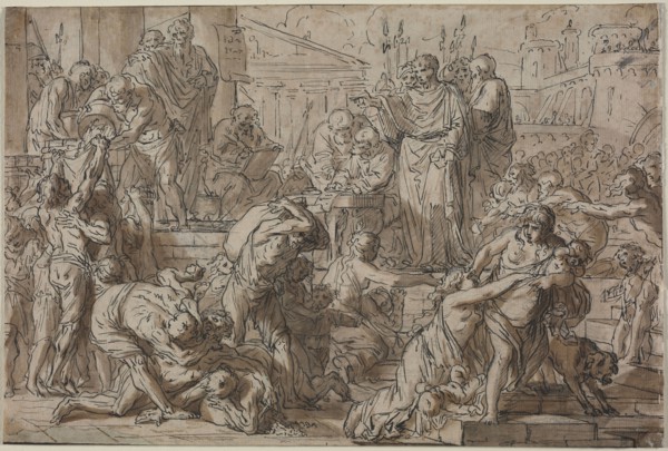 Roman Subject, 1700s. Attributed to Philibert Benoît Delarue (French, 1718-1780). Pen and black ink