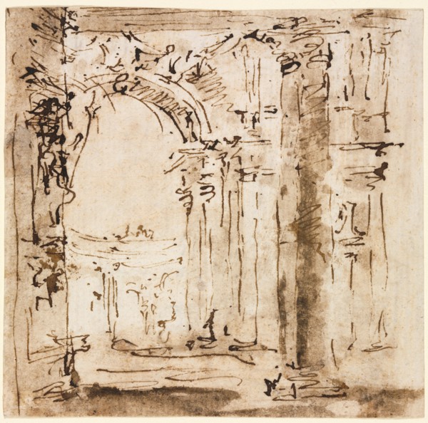 Pair of Drawings: Sketch of the Labyrinth of the Villa Pisani  and Piazza San Marco with Doges'
