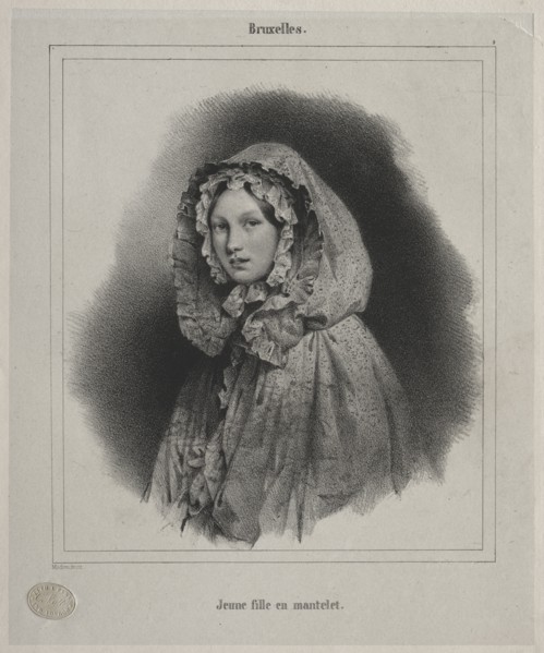 Brussels:  Young Girl in a Cape. Jean Baptiste Madou (Belgian, 1796-1877). Lithograph