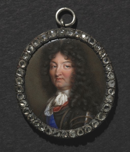 Portrait of King Louis XIV, 17th century. School of Jean Petitot (Swiss, 1607-1691). Enamel in a