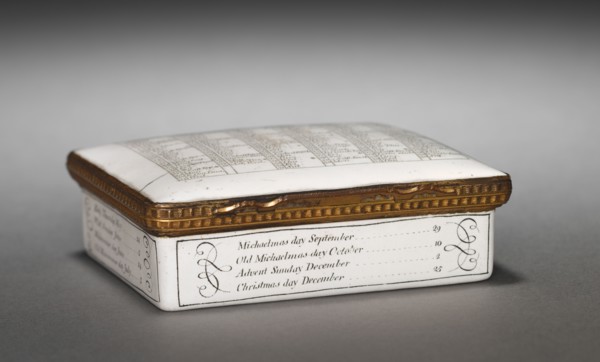 Snuff Box, 1759. England, Birmingham, mid-18th Century. Enamel on copper; overall: 5.6 x 3 cm (2