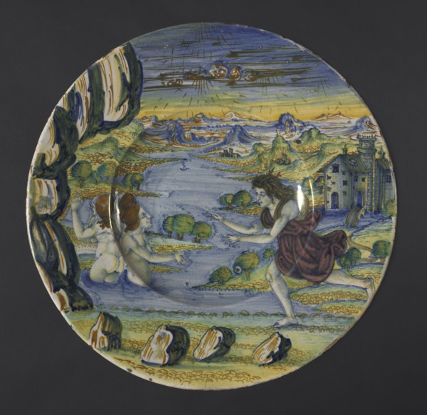Plate: Diana and Acteon, 1522. Maestro Giorgio Andreoli (Italian, 1465-70-aft 1553). Tin-glazed