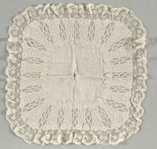 Handkerchief, 1700s. France, 18th century. Bobbin lace, embroidery; overall: 42.6 x 42.6 cm (16 3/4