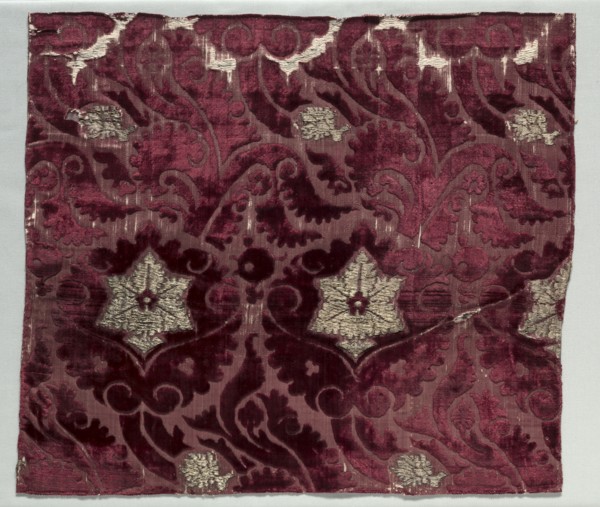 Velvet Fragment, c. 1400. Italy, Florence, early 15th Century. Velvet (cut, voided, and brocaded):