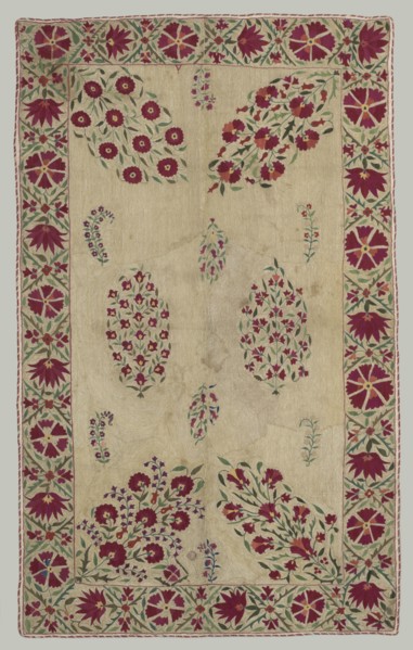 Suzani:divan cover, 1700s. Uzbekistan, Bukhara, 1700s. Plain weave: cotton; embroidery: silk;