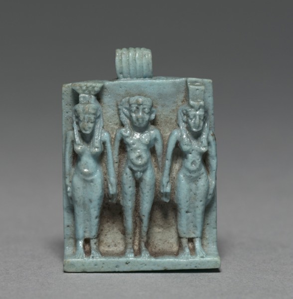 Triad: Horus between Isis and Nephthys, 664-525 BC. Egypt, Late Period, Dynasty 26 or later. Pale