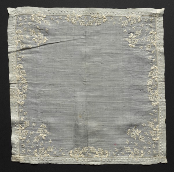 Handkerchief, 1800s. Austria, 19th century. Embroidery: linen; overall: 29.8 x 29.8 cm (11 3/4 x 11