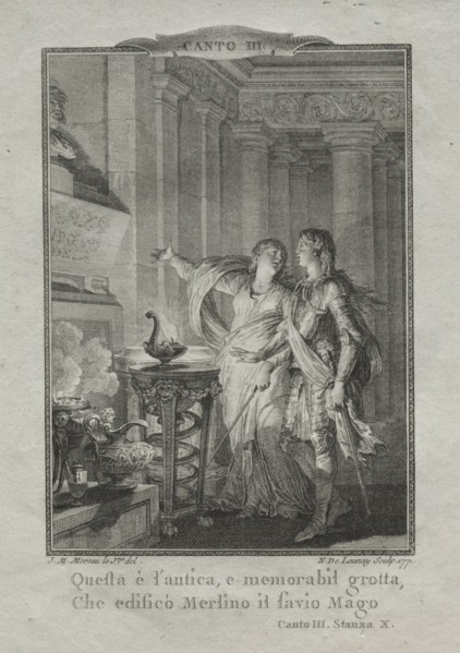 In the Grotto of Merlin, the Magician, 1771. Nicolas Delaunay (French, 1739-1792). Engraving and