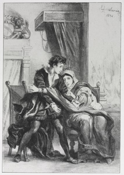 Hamlet:  Hamlet and the Queen, 1834. Eugène Delacroix (French, 1798-1863). Lithograph