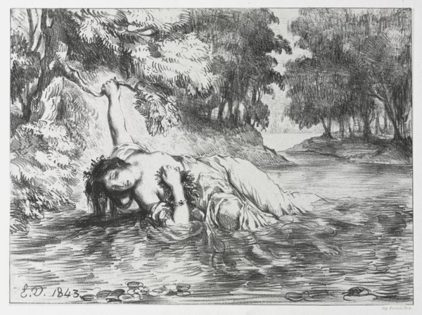 Hamlet:  The Death of Ophelia, 1843. Eugène Delacroix (French, 1798-1863). Lithograph