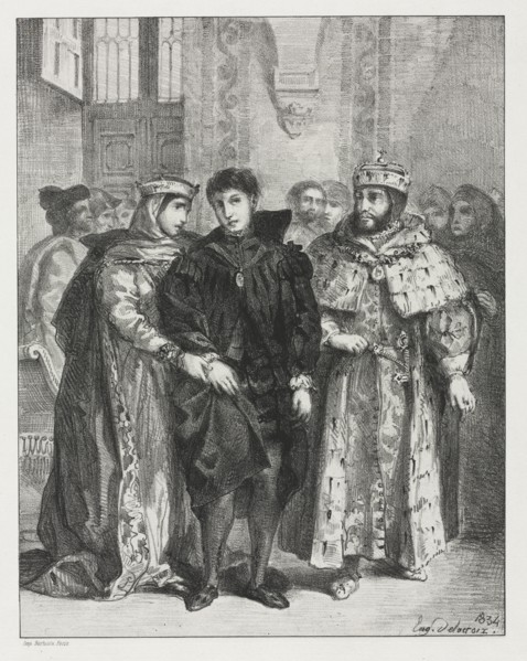 Hamlet:  The Queen Endeavors to Console Hamlet, 1834. Eugène Delacroix (French, 1798-1863).
