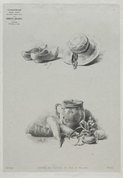 Course in Drawing:  No. 4 - Still Life. Charles-Émile Jacque (French, 1813-1894). Lithograph