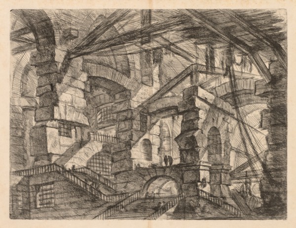The Prisons:  A Perspective of Colonnades with Zig-Zag Staircase, 1745-1750. Giovanni Battista