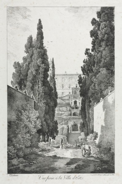 View at Villa d'Este, Tivoli, 1817. Claude Thiénon (French, 1772-1846). Lithograph