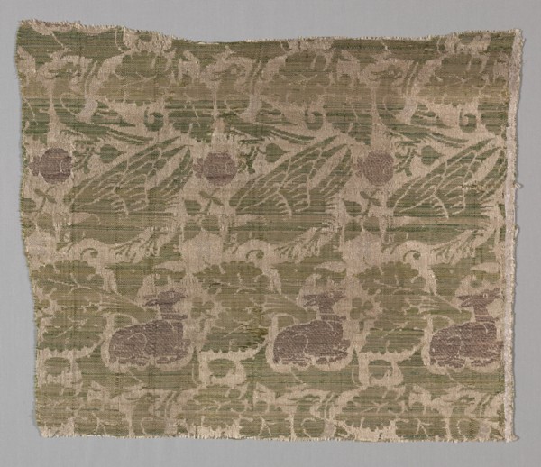 Silk and Gold Textile, 1420-1430. Italy, 15th century. Lampas weave, silk and gold thread; overall: