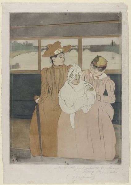 In the Omnibus, 1890-1891. Mary Cassatt (American, 1844-1926). Color drypoint and aquatint;
