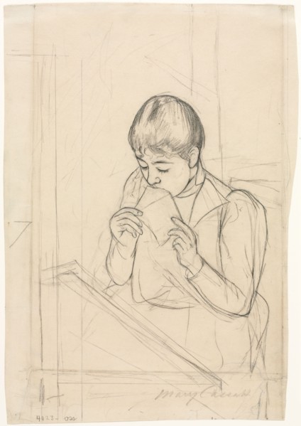 The Letter (recto); The Letter (verso), 1891. Mary Cassatt (American, 1844-1926). Black crayon and