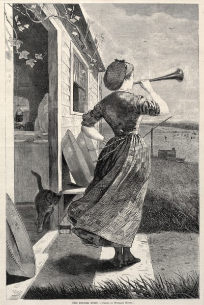 The Dinner Horn, 1870. Winslow Homer (American, 1836-1910). Wood engraving