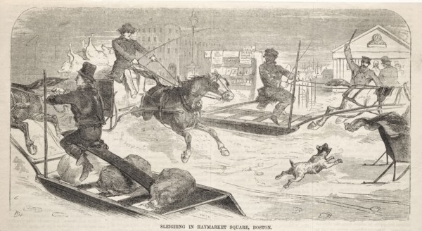Sleighing in Haymarket Square, Boston, 1859. Winslow Homer (American, 1836-1910). Wood engraving