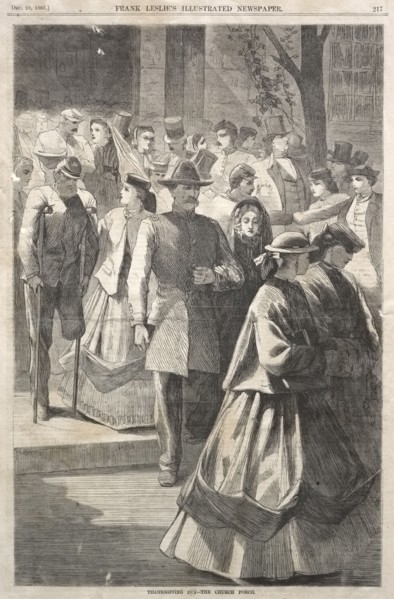 Thanksgiving Day - The Church Porch, 1865. Winslow Homer (American, 1836-1910). Wood engraving