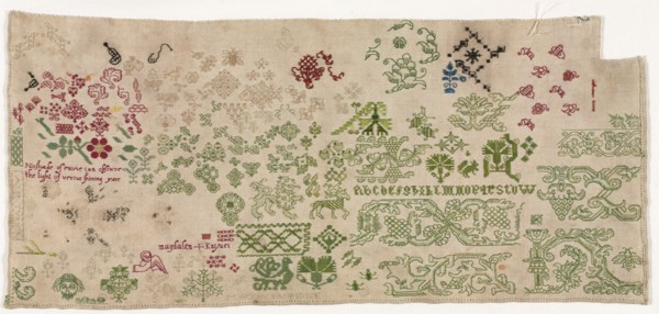 Sampler, 1600 - 1630. England, 17th century. Embroidery: silk on linen tabby ground; overall: 24.1