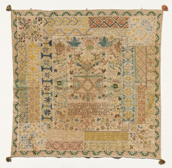 Sampler, 1819. Spain, 19th century. Embroidery; silk on linen; average: 68.6 x 71.1 cm (27 x 28 in