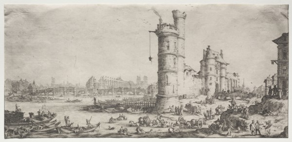 Les deux grandes vues de Paris:  Vue du Pont Neuf, 1628-1630. Jacques Callot (French, 1592-1635).